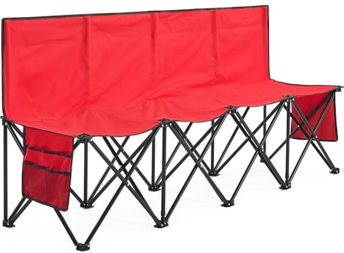 Yaheetech Silla de Camping Plegable para 4 Personas Extra Larga Asiento Portátil y Ultraligero para Exteriores Ideal para Acampada Camping Trekking Sofá Plegable Carga Cada Asiento Soporta 100kg Rojo