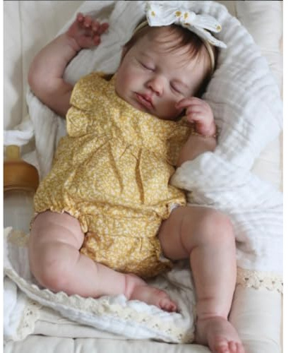 Lonian Reborn Baby Girl Doll - 48cm Reborn Dolls Realistic Newborn Baby Dolls Poseable Full Vinyl Body Girl Like a Lifelike Baby with Feeding Kit Gift (yellow)
