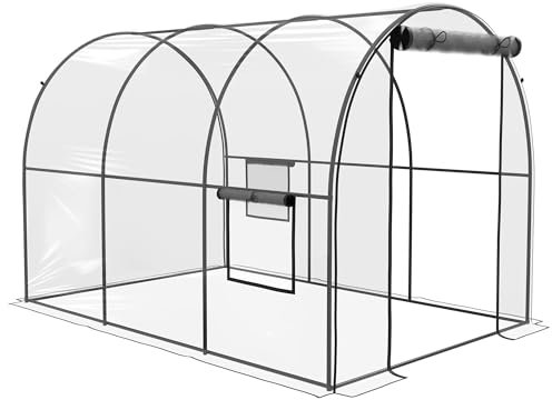 Outsunny Serre de Jardin Tunnel Serre à tomates Surface Sol 6 m² Porte zippée 2 fenêtres enroulables châssis Tubulaire renforcé 3L x 2l x 2H m - Transparent