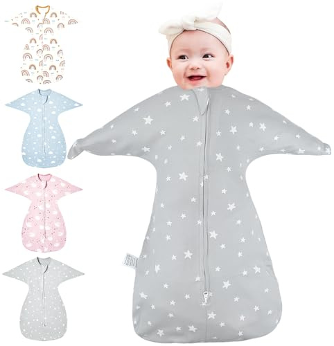 HINATAA Emmaillotage Bébé en Coton, Sac de Couchage Enfant Favorise Un Développement des Hanches, Couverture Bébé Fermeture Éclair à Double Sens, Gigoteuse Naissance Garçons Filles, Gris, 3-6 Mois