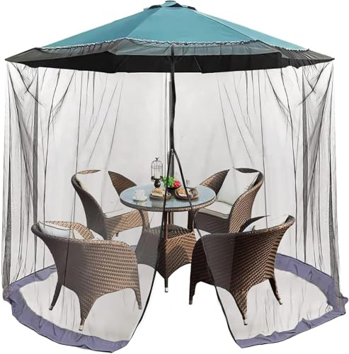 OKSTENCK - Rete zanzariera per ombrellone, 10 x 7,5 m, tenda in rete sospesa, 100% poliestere, rete leggera con porta con cerniera e corda regolabile, adatta per tavolo da esterno (nero)