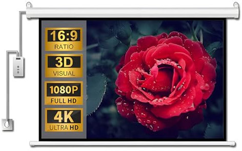 XOBRJQZ 100 Inch Electric Motorized Projector Screen with Remote, 16:9 8K 4K Ultra HD Wall/Ceiling Mounted Movie Screen for Movie, Home Theater, Cinema, Office and Video Game