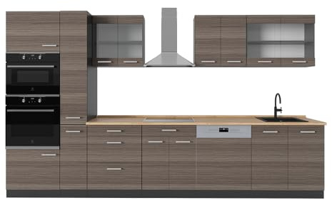 Vicco Küchenzeile R-Line, Edelgrau/Anthrazit, 350 cm ohne Arbeitsplatte, zur flexiblen Erweiterung durch zusätzliche Module geeignet