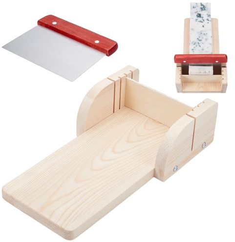 BENECREAT Juegos de Herramientas para Cortar Jabón, Molde de Jabón de Madera de Pino Ajustable con Cortador de Acero Inoxidable para Hacer Jabón Artesanal, Velas, Recortes, Bricolaje
