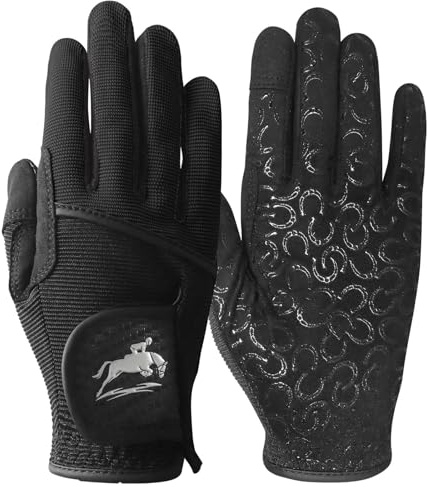 AXKAL Guanti da equitazione da donna, in tessuto di alta qualità, con impugnatura antiscivolo, 1 paio, guanti da equitazione da donna, leggeri e traspiranti, per allenamento e competizioni (nero, L)