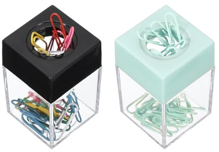 PATIKIL Magnetic Paper Clip Holder Dispenser, 2Pcs Large Capacity Paper Clip Organizers with Magnetic Top for Desk Supplies, Office, Classroom, Home, Green/Black(36Pcs, Multicolor Clip)