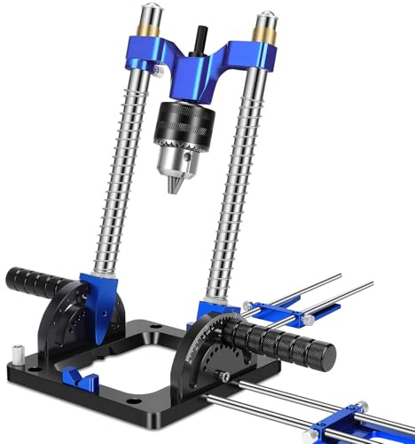 Upgraded Portable Drill Guide, Adjustable 0°to 60°Multi Angle Drill Guide for Straight Holes, Drill Press Adapter for Hand Drill, with 1/2 Chuck, Key, Guide Rod Precision Drilling Jig,Heavy-Duty