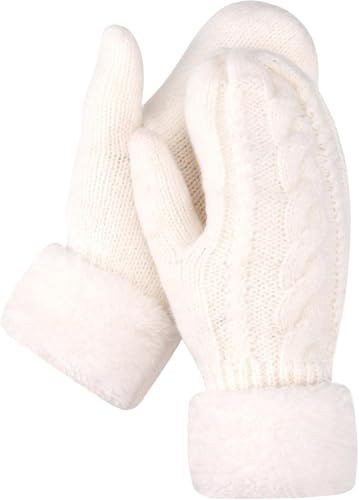 TENGWA Chaleur Hivernale Gants Femme Hiver Blanc Mitaine 24 * 9,5 cm Gloves Tricot Épais Doux et Moelleux Convient pour la Course à Pied Vélo Ski et Les Activités de Plein Air par Temps Froid