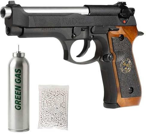 Pistola gas scarrellante softair M92 full metal, POTENZA 0,9 JOULE, calibro 6mm, caricatore 27 colpi, hop-up regolabile, sicura/semi-auto, 220mm 950g