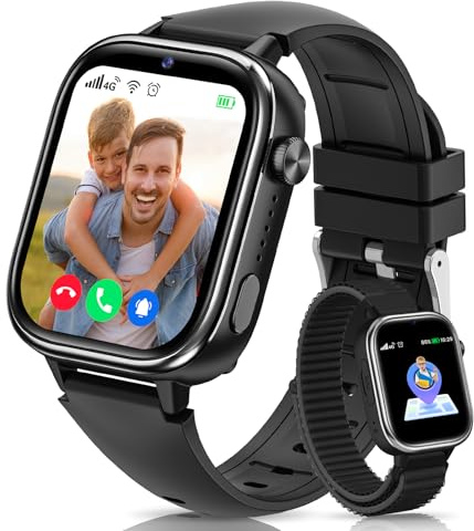 Oliimptek Smartwatch Kinder mit GPS und Telefon, SOS, Schulmodus, Nachrichten, Schrittzähler, IP68 Wasserdicht, Puzzlespiele, Wecker, Kids Smart Watch mit Langanhaltender Video & Phone Call, Schwarz
