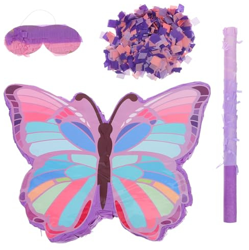 OUNONA 1 Ensemble Piñata Papillonne Anniversaire Fille avec Bâton et Bandeau Décoration Réutilisable Papier Sécurisé pour Fête Thématique Jeu pour Célébrations Garçon Fille