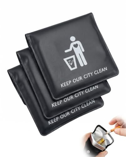 UEAVOID Ceniceros Portátiles Ignífugos Pack de 3 con Bolsa Antiodor Negro, Patrón Ecológico y Base Antideslizante para Conducción Segura y Mantenimiento Limpio