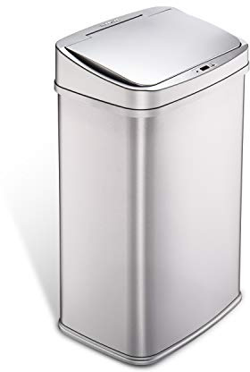 Ninestars 13 Gallon Automatic Trash Can, 50L Touchless Motion Sensor Garbage Can with Odor-Sealing Lid, Rectangular Stainless Steel, Silver Trim