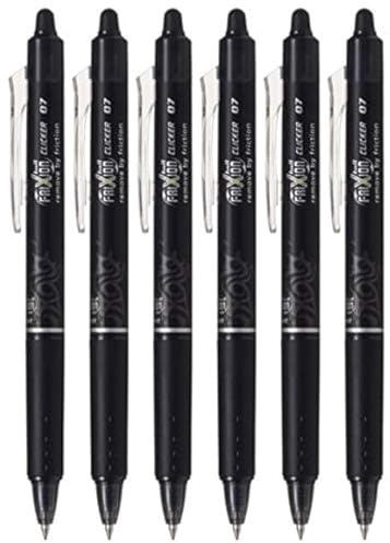 Pilot FriXion Ball Clicker Retractable Erasable Gel Pen, Fine Point, 0.7mm, Black Ink, 6 Count