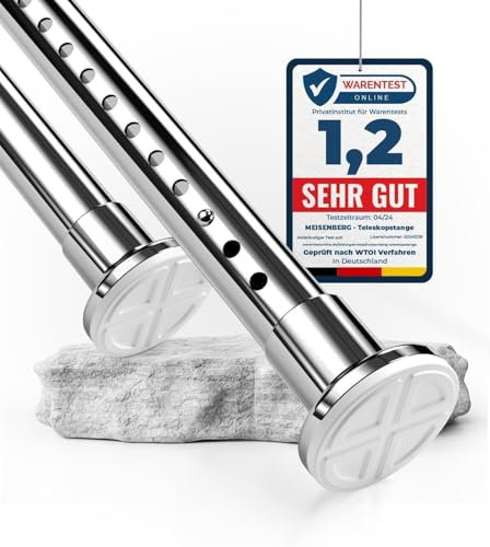 MEISENGERG Barra Cortinas Extensible 310-360 cm, Plata - Barra Cortina Ducha Ajustable, Sin Taladro, Tensión Telescópica para Dormitorio, Baño, Terraza, Separador de Ambientes - Ø32mm, Acero inox