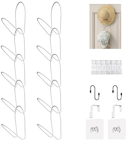 LINFIDITE 10 Pack Hat Rack Hanger Holder Organizer Closet Hanging Baseball Cap Display Storage Rack for Scarves Handbags Towels Clothes Ties Over Door Wall Mounted w Hanging Hook White