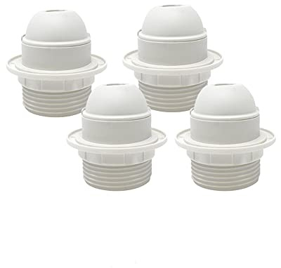 HALOTEC | 4er Pack Weiße E27 Lampenfassungen | Weibliches Gewinde M10x1 | Außengewinde mit Stopper | Sicherer Lampenschirmhalter | Stabile Unterstützung für Standardlampen | Wohn- & Innendekoration