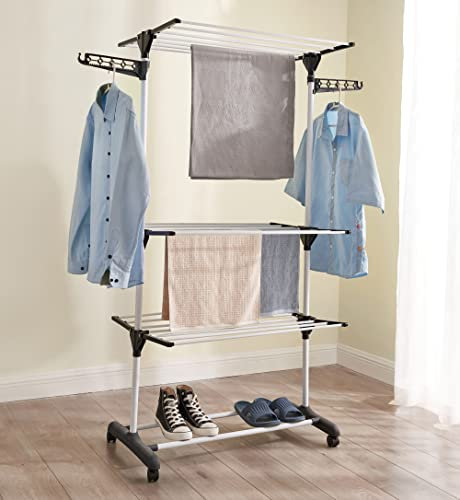 Vivo Technologies Clothes Drying Rack 4-Tier Folding Clothes Airer,Metal Laundry Drying Rack Collapsible Clothes Rack, Indoor-Outdoor with Foldable Wings Dryer Hanger Rack Black