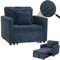 Mendler Schlafsessel HWC-L90, Klappsessel Gästebett Relaxsessel, Liegefläche 200x100cm Stoff/Textil Cord - blau