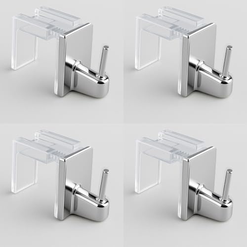 Byour3 - Set 4 pz Supporti per Tende Senza Forare - Gancetti Trasparenti regolabili per Bastoni a pressione Vetro Gancio x tende SENZA Bucare infisso - Gancini tende NO FORO (Cromo, da 15 a 26mm)