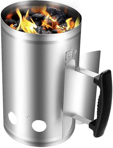 ZHZXBDGQ BBQ Starter, Charcoal Ignition Barrel,Quick Start Chimney Starter with Safety Nylon Handle, BBQ Grill Charcoal Lighter Fire Starter for Camping, Grilling