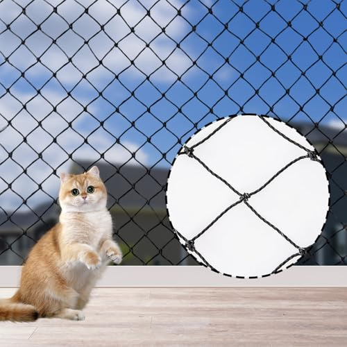 WGCHAIE Filet de Balcon pour Chat, 4x3m Filet de Protection Renforce Chat, Filets de Protection sans Percage, pour Sécuriser Les Balcons, Terrasses, Fenêtres, Noir