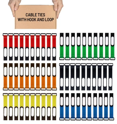 Zzcy 60 Pezzi Fascette Riutilizzabili Nylon Fascette Cavi con Gancio e Anello Cable Ties Colores con Scritta per Cavi Fermacavi Cable Management per Casa, Scrivania, Ufficio, Accessori (6Colore)