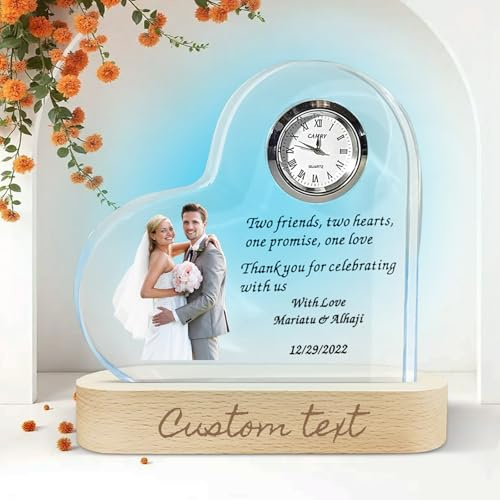 Horloge en cristal personnalisée en forme de cœur - Montre en cristal personnalisée, 3,94 x 3,94 pouces - Cadeau souvenir unique pour hommes et femmes, parfait pour les couples et les occasions spécia