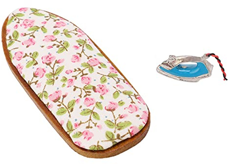 RIZGHWOY Miniature Iron and Toy Ironing Board Set, Realistic Design, Dollhouse Furniture, Decoration for 1/12 Miniature Dollhouse Collection