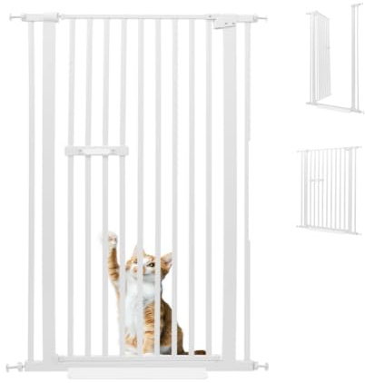 Griglia di sicurezza extra alta per animali domestici, 150 cm, senza foratura, griglia di protezione estraibile con chiusura automatica, apertura della porta a 180°, regolabile per bambini animali