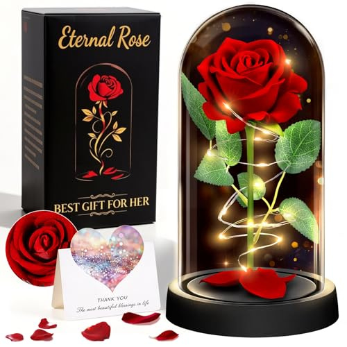 HAOCEE Rosa Eterna En Cristal, Regalos para Mujeres, Rosas Rojas Clásicas con Led, Cumpleaños, Día De La Madre, Esposa, Novia, Abuela, Mamá, Mujeres（Rosa Mariposa Roja）