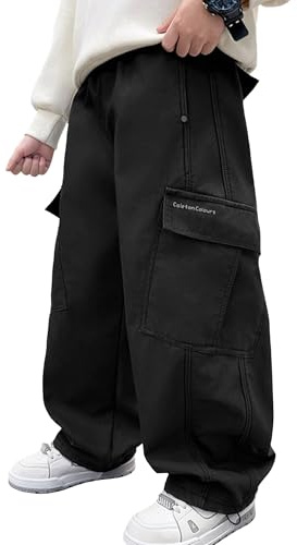 SEAUR Barn Cargo Hip Hop streetwear byxor bomull säckig breda ben joggingbyxor pojkar cargobyxor elastisk midja 120–170