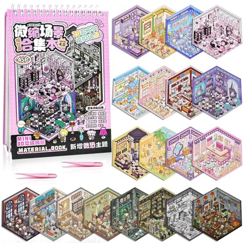20 Sets Pegatinas 3D Escenas para Casa, DIY 3D Sticker Scene, House Stickers Reutilizables para Adultos y Niños, Libro de Pegatinas para Crear Miniature Scene, Scrapbook y Actividades Creativas