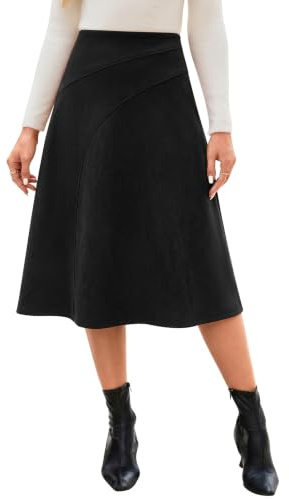 Fashora Jupes Femme Mi Longue Hiver Simili Cuir Daim | Taille Haute, A-ligne, Extensible, Fermeture Éclair, Faux Daim, Chic et Elegant, Printemps, Automne, Hiver