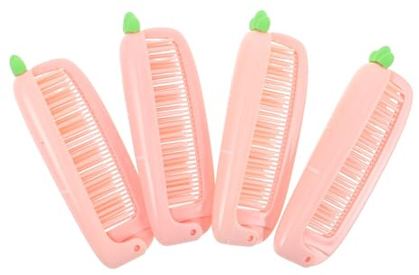 PACKOVE 4 Piezas Peine Plegable de Dientes Finos Diseño de Zanahoria, Color Rosa, de Plástico, Adecuado para Fiestas y Vacaciones, Portátil y Compacto