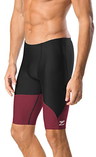 Speedo Short de Bain de Type Jammer Standard pour Homme, modèle à épissure Endurance+, Noir/Rouge étincelle, Taille 80