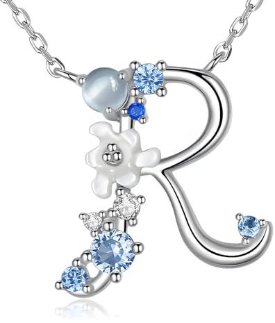VIKI LYNN Collier Pendentif Lettre Initial R en Mon Collier Prénom Personnalisé en argent fin 925 et Oxyde de zircon Idée cadeau noël pour vos amis Vente seule