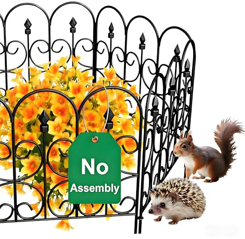 AMAGABELI 5 Panels 24in(H)×10ft(L) Decorative Garden Fences and Borders for Dogs No Dig Rustproof Metal Fence Panels Garden Edging Border Animal Barrier Fencing for Flower Beds Yard Patio Decor Black