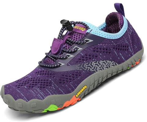 SAGUARO Zapatillas de Trail Niñas Calzado Descalzos Niños Zapatillas de Deporte Fitness Correr en Asfalto Transpirables Minimalistas Barefoot Zapatos Senderismo Antideslizantes Exterior Morado 35 EU