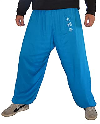 Kung Fu-byxor, Tai Chi och Wing Chun-underdelar, stil för kvinnor och män, kampsport, byxor, lätta och släta, Bleu Tai Chi, M
