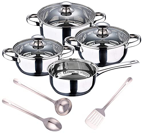 San Ignacio Batería de cocina 7 piezas en acero inoxidable + Set 3pcs Utensilios de cocina en Acero Inoxidable, PK3369