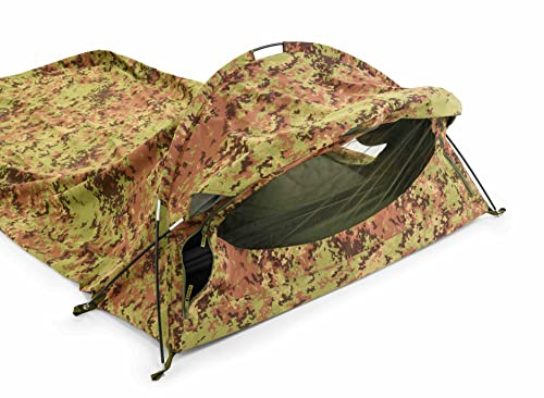 Defcon5 - Tenda da bivacco per 2 persone con sacco da bivacco, sacco a compressione, impermeabile, traspirante, doppia tenda biwi, trekking, campeggio, attività all'aperto (Italian Camo)