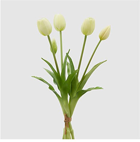 EDG Enzo de Gasperi Tulipano gommoso Fiore Artificiale per Decorazione da Esterno, Bouquet 5 Tulipani Finti Avorio H40 cm