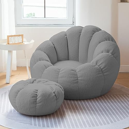 DESHVA Stuffed Animal Bean Bag Storage Chair, Ultra Soft Memory Foam Bean Bag Chair, Imitation Teddy fur, Washable, Stuffable Zipper Beanbag Cover for Organizing Plush Toys,Gray