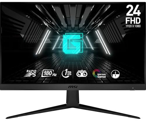 MSI G2412F Monitor Gaming 23,8 FHD - Pannello Rapid IPS (1920 x 1080), 180 Hz / 1 ms (GtG), Gamma di colori 107% sRGB, Adaptive Sync - DP 1.2a, HDMI 2.0b CEC