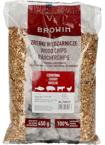 BROWIN Fichas de incienso de cereza 450 g 780833 | Madera para ahumar 1-3 mm para carne y pescado | Virutas para ahumar y asar | Fichas para ahumar, parrilla de gas y barbacoa