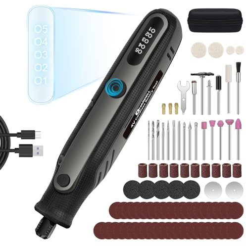 HARDELL 4V Outils Rotatif Multifonction Avec 69 Accessoires, Outil Rotatif sans fil avec Affichage Numérique, 5 Vitesses Réglables outils pour Gravure,Perçage,Meulage,Polissage,Découpe,Bricolage-Noir