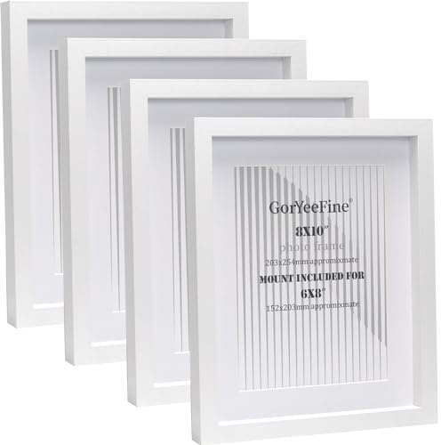 White 8X10 Inch wooden Photo Frame Set of 4 with Mount for 6X8, Boxed Gallery Picture Frames 10X8'' 4Pack,6X8 inch Oxford Modern Thin Picture Frame With Glass Window for Tabletop or Wallmounted