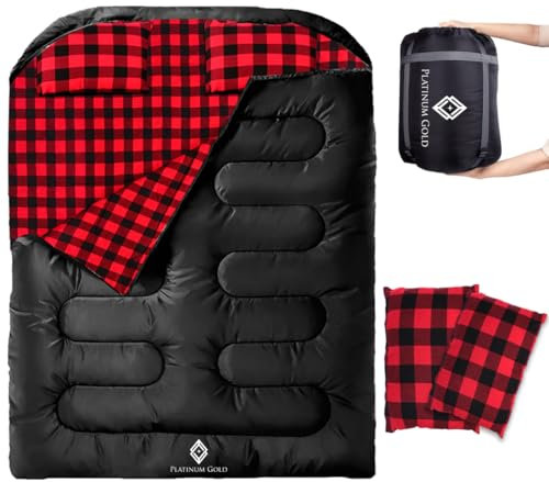 Flanellschlafsack für Erwachsene, 3–4-Jahreszeiten-XL-Schlafsack, Einzelschlafsack für 1 Person, Schlafsack Outdoor und Sommer, Sleeping Bag für Indoor- und Outdoor-Aktivitäten (Black/Red)