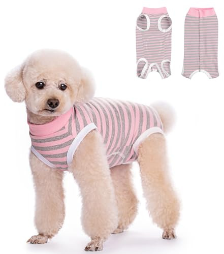 FEimaX Traje de Recuperación para Perros, Chaleco de Recuperación Después de la Cirugía para Perros y Gatos Hembras Machos, Body Perro Transpirable Protector de Heridas Abdominales (Rosa-Gris, XXL)
